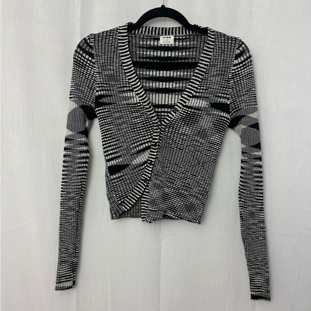 Cotton On Black & White Long Sleeve Crop Top Womens Size Large